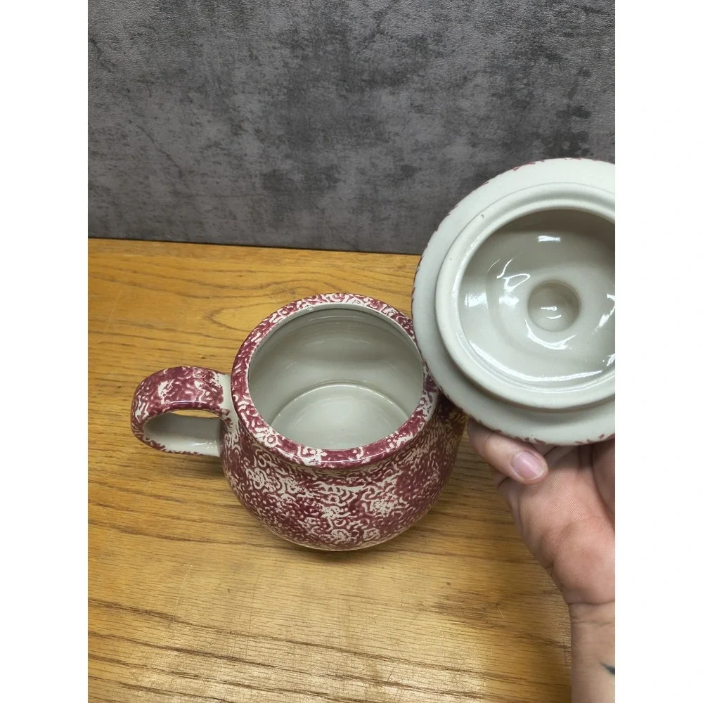 Vintage Ceramic Red Sponge Ware Strawberry Pattern 4 Cup‎ Ceramic Teapot